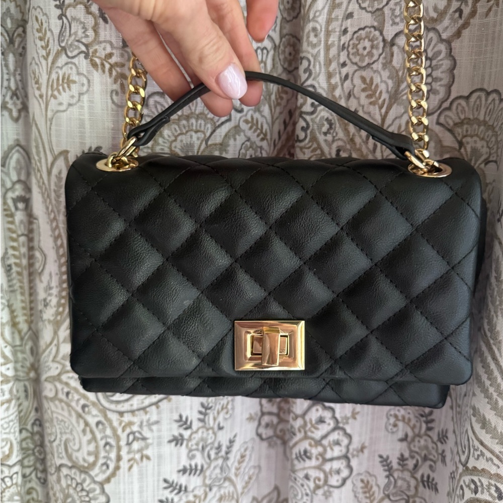 Classic Black Quilted Shoulder Bag with Gold hardware-/INC NYC — worn once